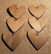Load image into Gallery viewer, Extra Large Giant Heart Wooden Dangle Earrings Clip on