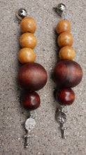Load image into Gallery viewer, Handmade Natural Wood and Asante Charm Clip On Dangle Earrings