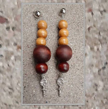 Load image into Gallery viewer, Handmade Natural Wood and Asante Charm Clip On Dangle Earrings