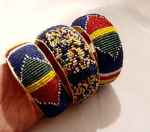 Load image into Gallery viewer, Vintage Maasai Bead and leather Bangle Set of 3 L/Xl wrist