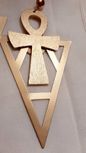 Load image into Gallery viewer, Handmade Handpainted Wood and Metal Ankh Earrings (Pierced Ears)