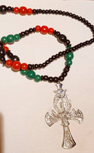 Load image into Gallery viewer, Mens Handmade Extra Large Chunky Metal Carved Ankh Necklace with Wooden Beads Rare
