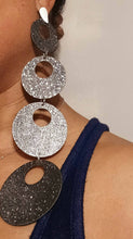 Load image into Gallery viewer, Extra Long 7 inch Handmade handpainted Wooden Disc Earrings black