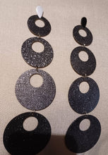 Load image into Gallery viewer, Extra Long 7 inch Handmade handpainted Wooden Disc Earrings black