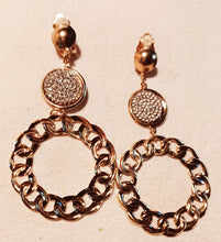 Load image into Gallery viewer, Gold Metal and rhinestone Hoop Clip On Earrings