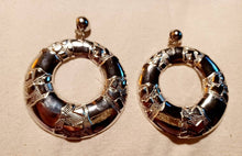 Load image into Gallery viewer, XL Silver Clip On Hoop Earrings, Chunky Bamboo Style (4 inch)