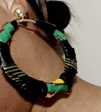 Load image into Gallery viewer, Handmade Clip On Extra Large Kente Bamboo Hoop Earrings Gold