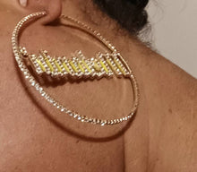 Load image into Gallery viewer, Bling Rhinestone Hoop Earrings: Melanin Poppin Statement, 3-inch