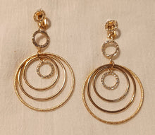 Load image into Gallery viewer, Handmade Gold Metal and rhinestone Hoop Clip On Earrings