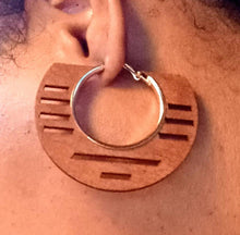 Load image into Gallery viewer, Medium sized Wood and Metal Hoop Earrings Black
