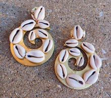 Load image into Gallery viewer, Handmade Cowrie Shell Hoop Earrings pierced ears
