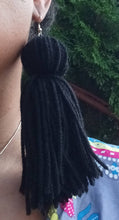 Load image into Gallery viewer, Extra Large Handmade Yarn Tassel Earrings black