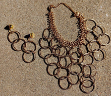 Load image into Gallery viewer, Gold Metal and wood Multi Hoop Clip On Earrings and Necklace Set