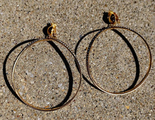Load image into Gallery viewer, Large curved Gold Metal and rhinestone Hoop Clip On Earrings