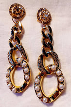 Load image into Gallery viewer, Handmade Chunky gold Acrylic Chain and rhinestone Earrings Clip On 4 in