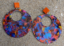 Load image into Gallery viewer, Large Abstract Handpainted Design Wooden Earrings pierced ears 5 inch
