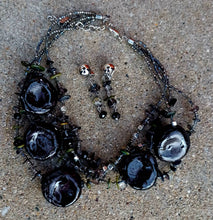 Load image into Gallery viewer, Hand Blown Glass Collar Necklace & Clip On Earrings Set