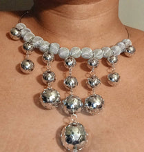 Load image into Gallery viewer, Silver Tone Ball Necklace and Clip On Earrings Set