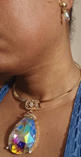 Load image into Gallery viewer, Giant Aurora borialis crystal Necklace bracelet and Clip On Earrings Set handmade new