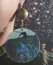 Load image into Gallery viewer, Abstract Handpainted Design Wooden Earrings pierced ears 5 inch