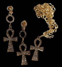 Load image into Gallery viewer, Rhinestone Ankh Necklace Set with clip on earrings