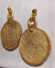 Load image into Gallery viewer, Large 4 inch handpainted Birch tree Wooden Disc Clip on Earrings gold