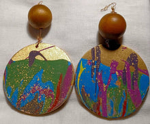Load image into Gallery viewer, Abstract Handpainted Design Wooden Earrings pierced ears 5 inch