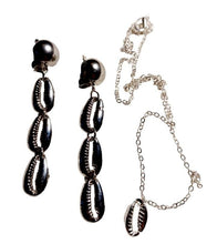 Load image into Gallery viewer, Handmade Clip On minimalist Cowrie Shell Earrings and necklace set