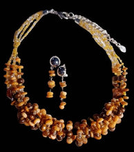 Load image into Gallery viewer, Handmade glass semi precious stone Boho Necklace and Clip On Earrings Set Handmade