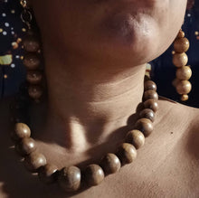 Load image into Gallery viewer, Custom wooden boho Necklace and Clip On Earrings Set custom handmade