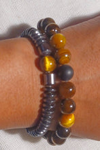Load image into Gallery viewer, Mens Hematite and tigers eye Bead Bracelet Set of 2 New