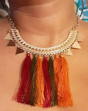 Load image into Gallery viewer, Boho Tassel collar necklace and clip on earrings new