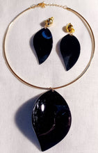 Load image into Gallery viewer, Extra Large Acrylic Leaf Clip On Dangle Earrings and Necklace set Black
