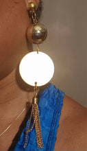 Load image into Gallery viewer, Handmade handpainted extra large gold ball wood and chain Clip On Earrings 5 in