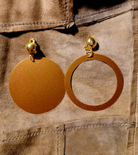 Load image into Gallery viewer, Modern Assymetric hoop and disc clip on Earrings gold handmade
