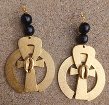 Load image into Gallery viewer, Handpainted Abstract Ankh Wooden Dangle Earrings