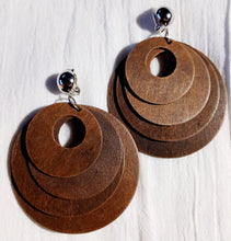 Load image into Gallery viewer, Dark brown Multi Layer Hoop Wooden Clip On Earrings