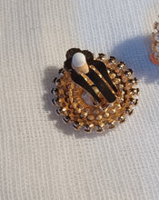 Load image into Gallery viewer, Rhinestone Faux Pearl Medallion Clip On Earrings