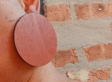 Load image into Gallery viewer, Handmade handpainted large wooden disc minimalist Earrings pierced ears 3 inch rust color
