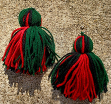 Load image into Gallery viewer, Extra Large Handmade Yarn Tassel Earrings black red black green