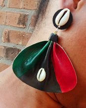 Load image into Gallery viewer, Handmade large red black and green Leather Fulani Earrings pierced ears custom handmade