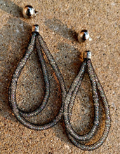 Load image into Gallery viewer, Clip on black fishnet and bead multi hoops