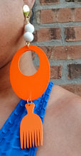 Load image into Gallery viewer, Extra large Handmade Afrocentric Afro Pick Hoop Earrings pierced ears
