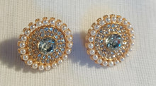 Load image into Gallery viewer, Rhinestone Faux Pearl Medallion Clip On Earrings