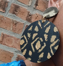 Load image into Gallery viewer, Clip On handmade handpainted wood and authentic Mudcloth Design large Earrings