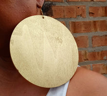 Load image into Gallery viewer, Giant handpainted Wooden Disc Earrings gold 6 inch