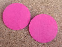 Load image into Gallery viewer, Handmade handpainted large wooden disc minimalist Earrings pierced ears 3 inch pink color
