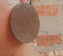 Load image into Gallery viewer, Handmade handpainted large wooden disc minimalist Earrings pierced ears 3 inch brown color
