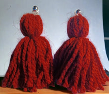 Load image into Gallery viewer, Clip on Extra Large Handmade Yarn Tassel Earrings dark red