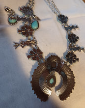 Load image into Gallery viewer, Vintage Style Turquoise Squash Blossom Necklace and Clip On Earrings